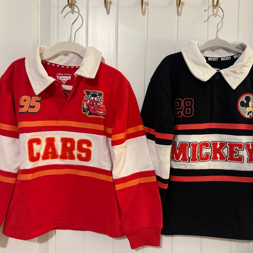 Disney Red Cars and Black Mickey Kids Rugby Shirts (Set of 2 shirts) Size 5T